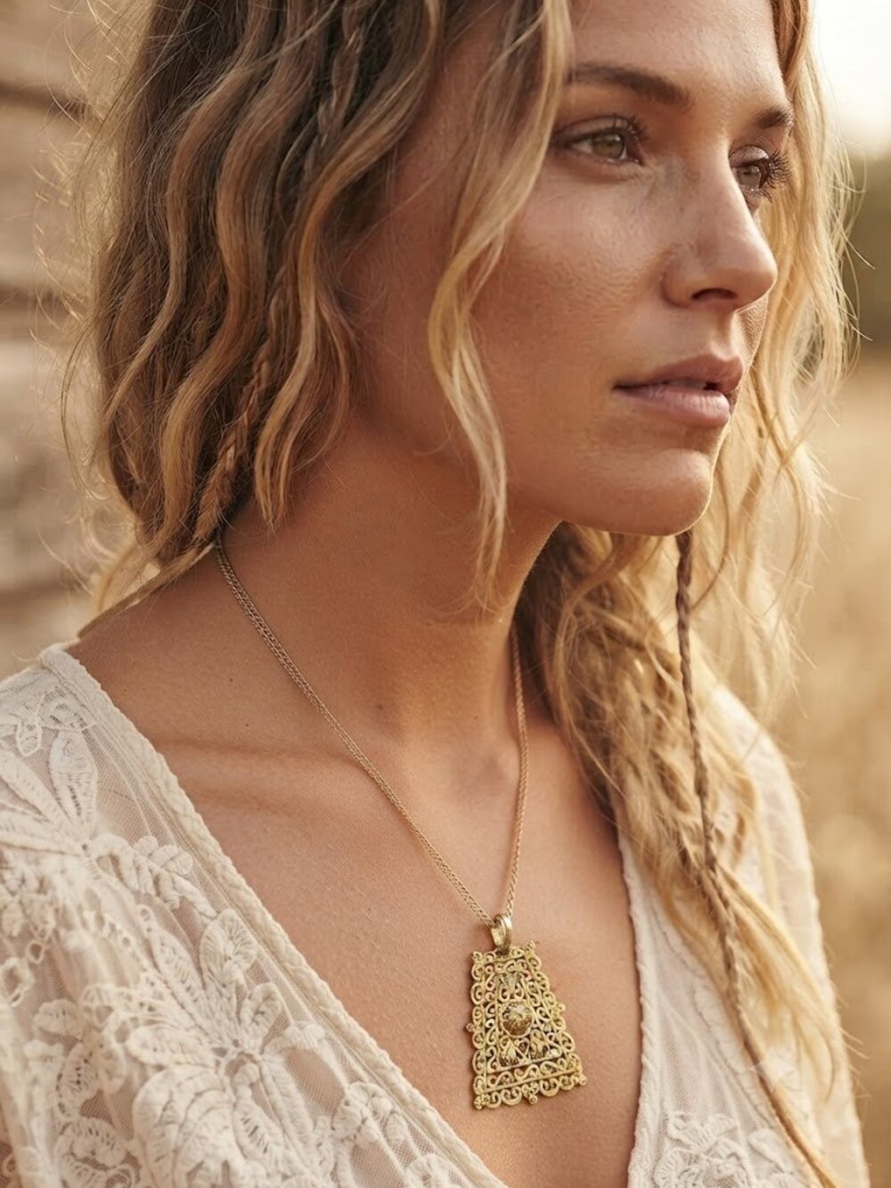 Gold Filigree Floral Drop Necklace